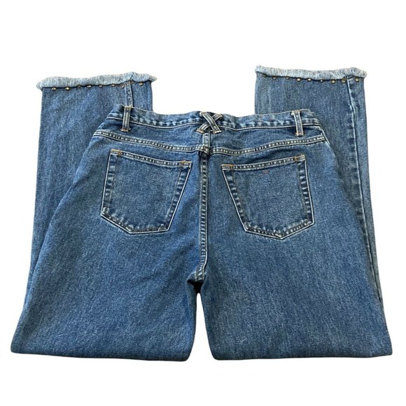Vintage High Rise Studded Denim Jeans with Studded Raw Hem 35” X 29.5” - Picture 3 of 8